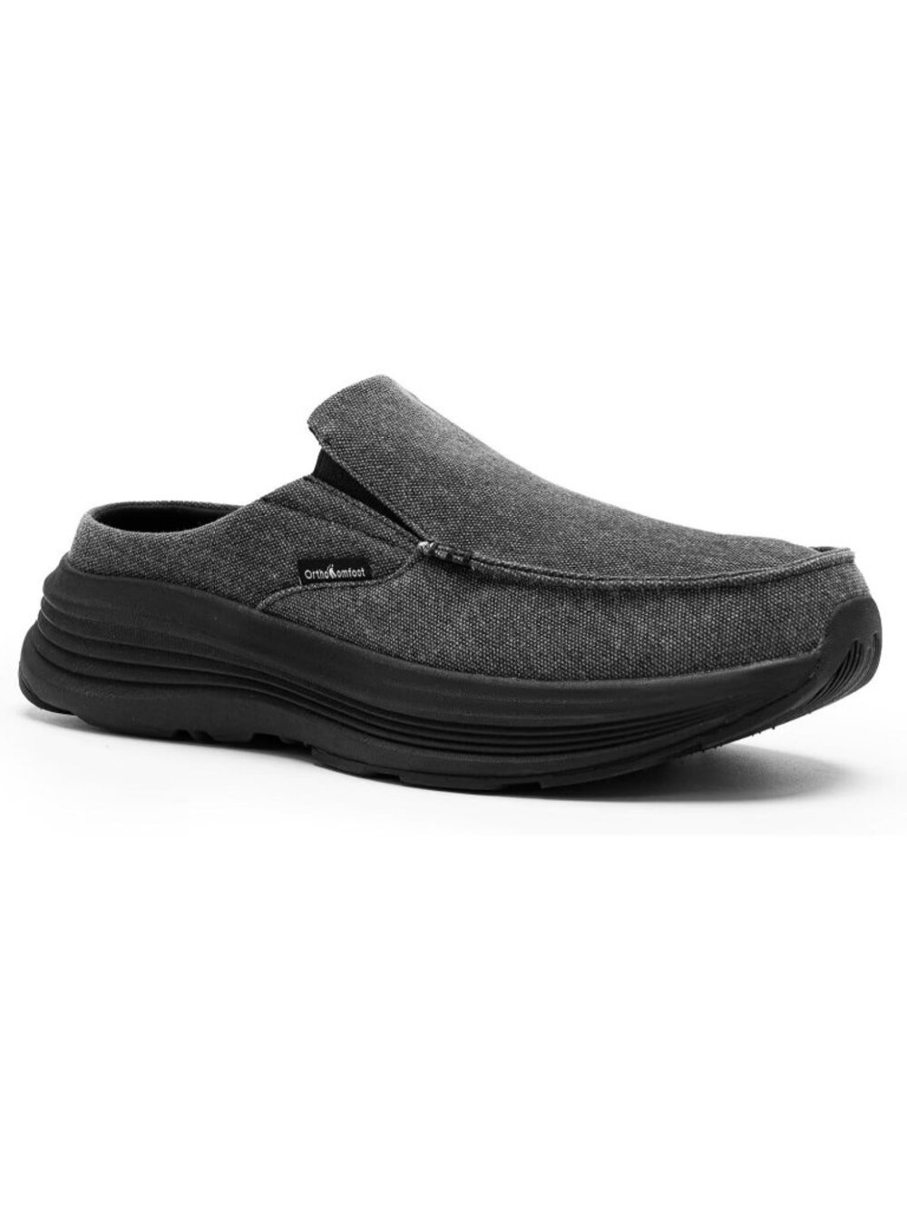 OrthoComfoot Men's Black Rubber Slip On Loafer Comfortable Non-Slip Casual Shoes